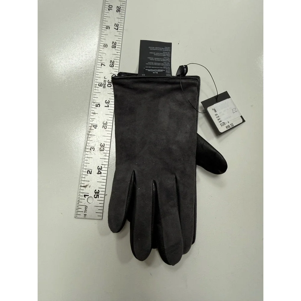 Club Monaco Womens Charcoal Gray Suede Leather Cashmere Silk Wool Blend Gloves S